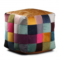 Bean Bag Cube - Leather Top, Mixed Wool and Fabric