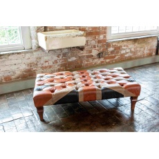 Leather Union Jack - Banquet Buttoned Footstool Large 120 x 70