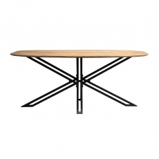 Fluted  Range - D End Oval Dining Table Mango Wood 180cm with Spider X Leg