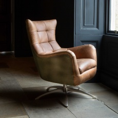 Fallon Swivel Chair - Leather and Canvas (New 2024)