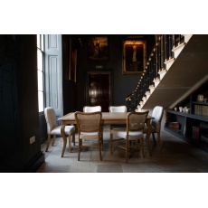 Pavilion Dining Chair - Natural Linen Grey Oil Legs & Brass Studs