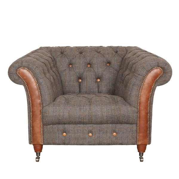 vintage Chester Club Chair - Moreland Harris Tweed - Fast Track Delivery
