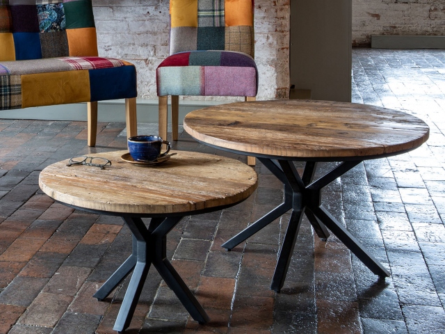 Carlton Java Sleeper Wood/Black Iron - Round Coffee Table Set of Two