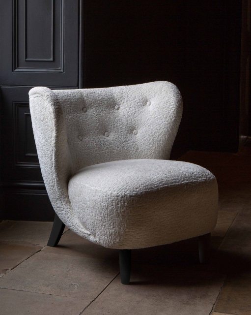 Carlton Navagio Upholstered Chair in Ivory Chenille Fabric with Black Wenge Legs (New 2024)