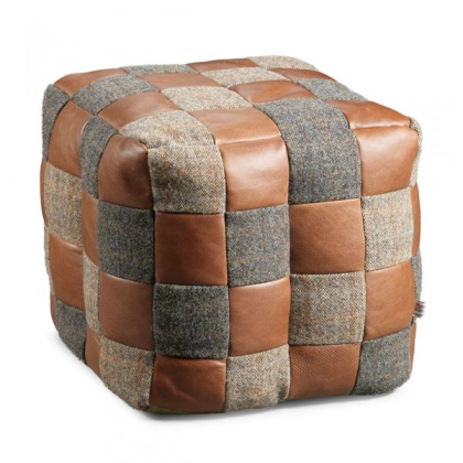 Bean Bag Harris Tweed & Brown Leather Patchwork