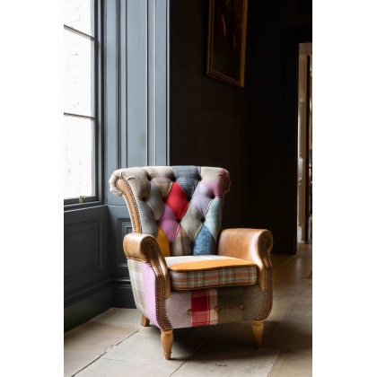 Dickinson Armchair in Patchwork & Cerato Brown Leather