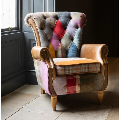 Dickinson Armchair in Patchwork & Cerato Brown Leather