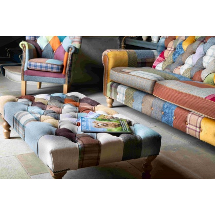 Patchwork Banquette Footstool with Medium Oak Chunky Legs - 120 x 70cm