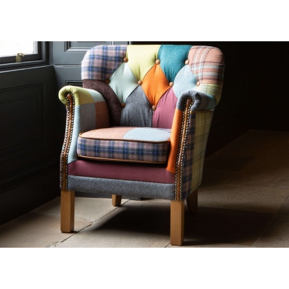 Governor Chair Buttoned Patchwork - Fast Track with Medium Oak Legs