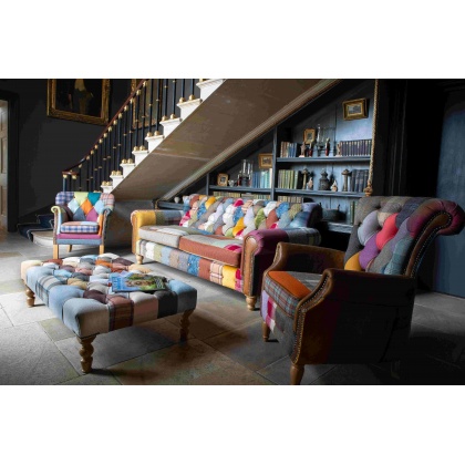 Governor Chair Buttoned Patchwork - Fast Track with Medium Oak Legs