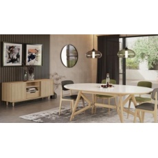 Morgan Oval Dining Table Bianco Oak - Sintered Stone Top