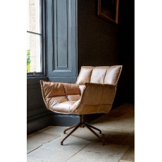 Victor Swivel Chair in New Nutter Leather with Metal Legs