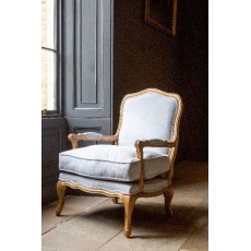 Bardney Armchair with Natural Linen in Distressed Oak Wood