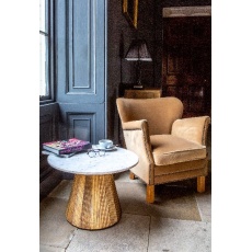 Fluted Ridged Wood Round Coffee Table Marble Top 60cm