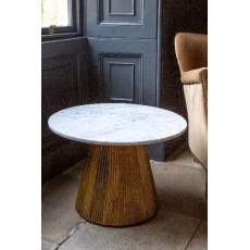 Fluted Ridged Wood Round Coffee Table Marble Top 60cm