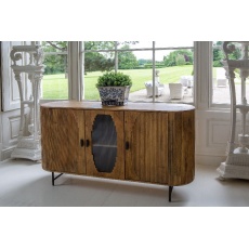 Fluted Ridged Wood 3 Doors Sideboard with Wood Top