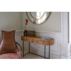 Fluted Ridged Wood 2 Drawer Console table