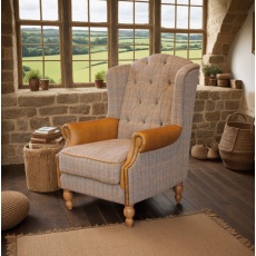 Westminster Wing  Armchair in Harrington Tweed (Fellwood Lodge) and Tan Leather Trims New 2025