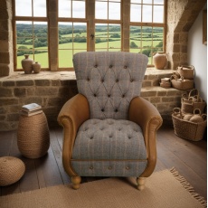 Westminster Armchair in Harrington Tweed (Fellwood Lodge) and Tan leather Trims (New 2025)
