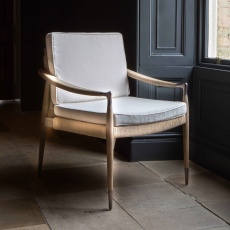 Burford Leisure Chair with Removeable Cushion in Natural Linen Fabric & Grey Oiled Oak Frame