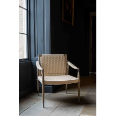 Burford Leisure Chair with Removeable Cushion in Natural Linen Fabric & Grey Oiled Oak Frame