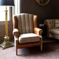 Fluted Wing Armchair - Hunting Lodge Harris Tweed - Fast Track Delivery