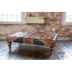 Leather Union Jack - Banquet Buttoned Footstool Large 120 x 70