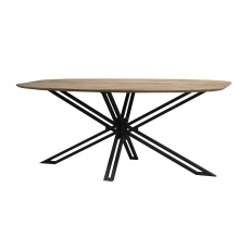 Fluted  Range - D End Oval Dining Table Mango Wood 180cm with Spider X Leg