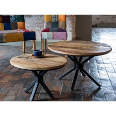 Java Sleeper Wood/Black Iron - Round Coffee Table Set of Two