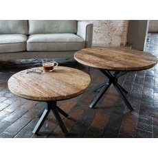 Java Sleeper Wood/Black Iron - Round Coffee Table Set of Two