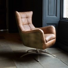 Fallon Swivel Chair - Leather and Canvas