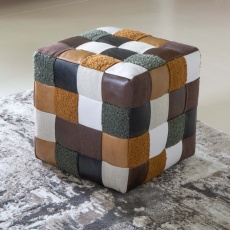 Capri Patchwork Cube Stool Mixed of Leather & Canvas (New 2024)