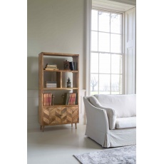 Chevron Bookcase with 2 Door in Natural Finish (New 2024)