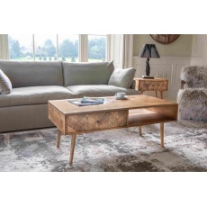 Chevron Coffee Table One Drawer in Natural Finish