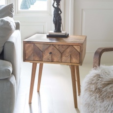 Chevron Lamp Table One Drawer in Natural Finish