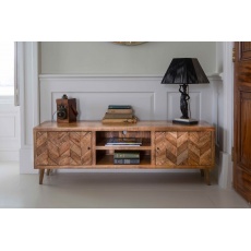 Chevron TV Cabinet 2 door in Natural Finish (New 2024)..