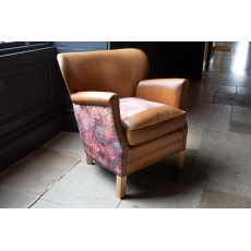 Dean Chair in Tan leather and Printed Coral Velvet Fabric Dean (New 2024)