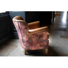 Dean Chair in Tan Leather and Printed Coral Velvet Fabric (New 2024)