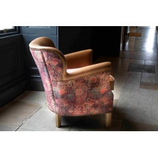 Dean Chair in Tan Leather and Printed Coral Velvet Fabric