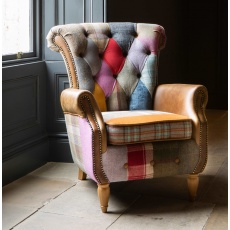 Dickinson Armchair in Patchwork & Cerato Brown Leather