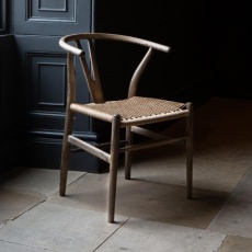 Holcot Rattan - Wishbone Chair with Rope Weave Seat & Light Grey Oil Legs