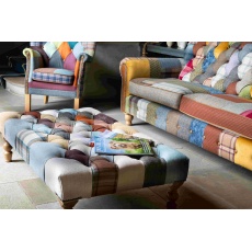 Patchwork Banquette Footstool with Medium Oak Chunky Legs - 120 x 70cm