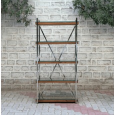 Wooden Glass Bookcase with Metal Frame