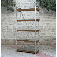 Wooden Glass Bookcase with Metal Frame