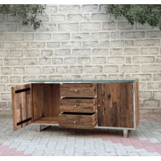 Wooden Glass Sideboard with Metal Legs