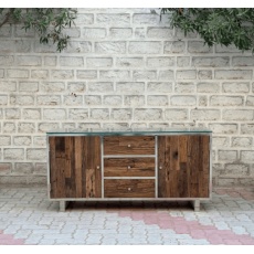 Wooden Glass Sideboard with Metal Legs