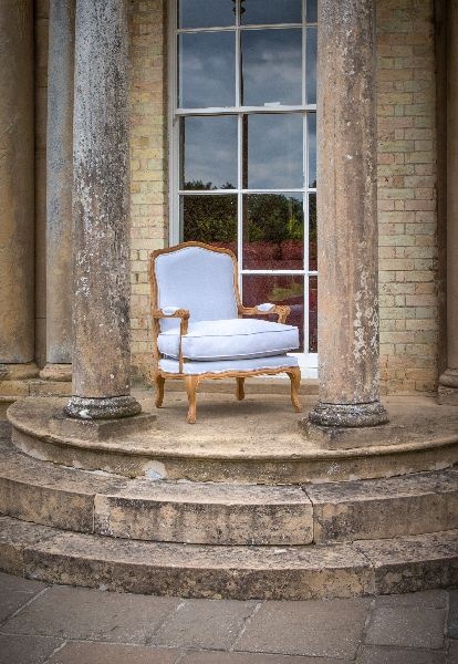 Carlton Bardney Armchair in Silver Linnet Upholstery with Oak Wood Frame