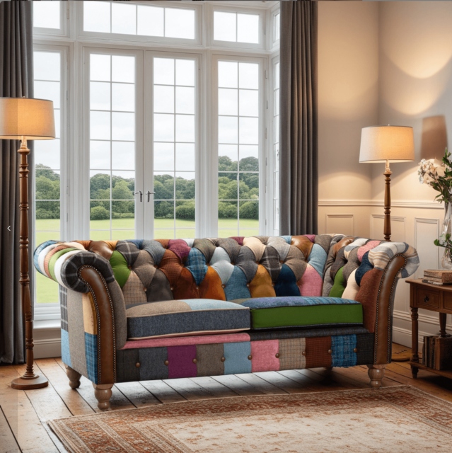 vintage Chester Grange Patchwork 2-Seater Feather Cushions - Fast Track