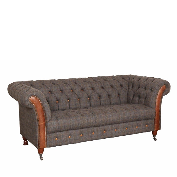 vintage Chester Club 2 Seater Sofa - Moreland Harris Tweed - Fast Track Delivery