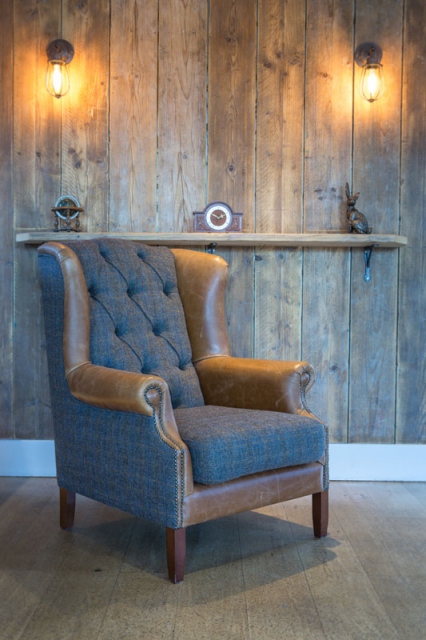 Leather and tweed wingback chair cheap